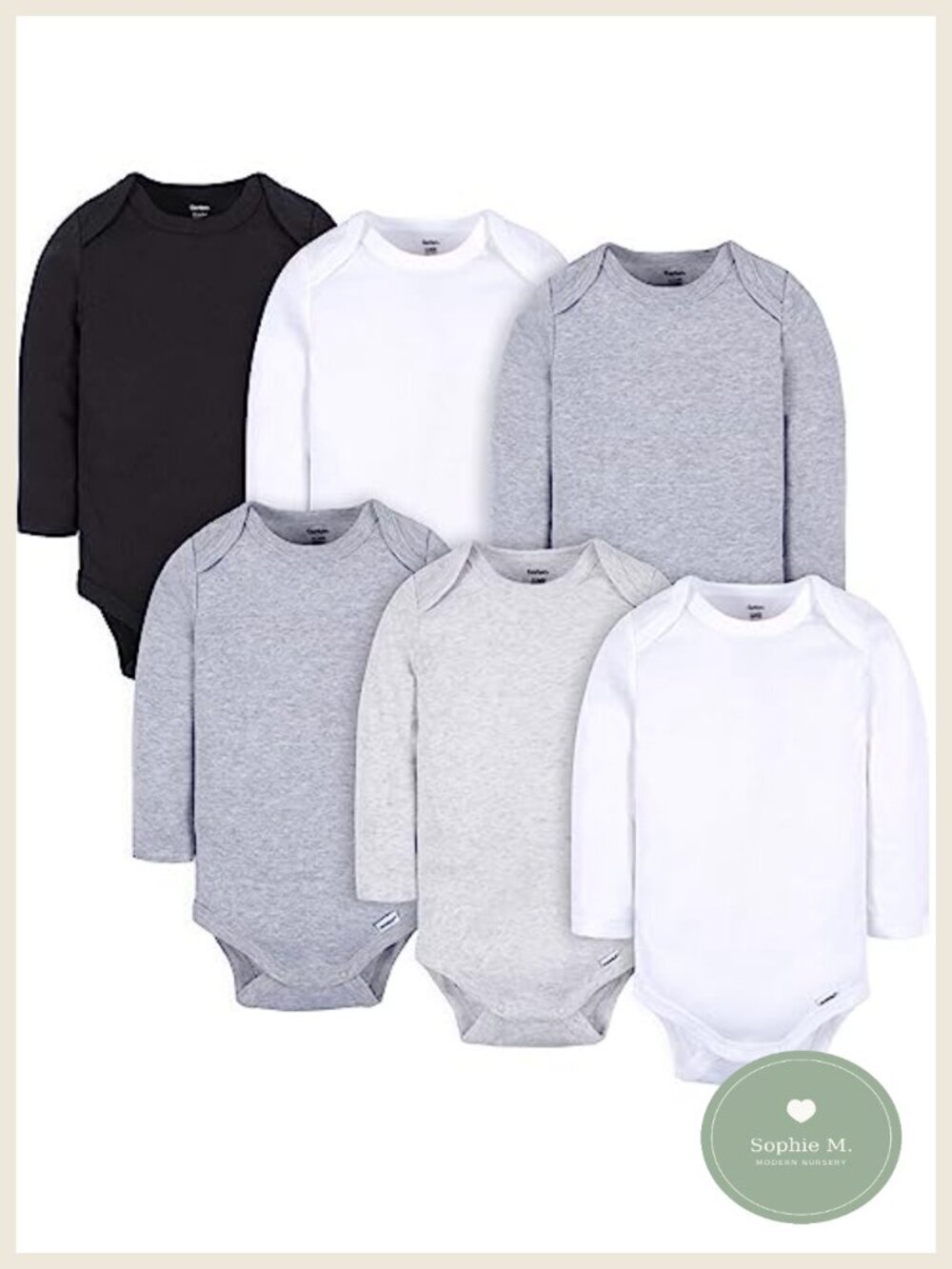 Long Sleeve 6 Pack Baby Onesies Bodysuit 100% Cotton Ribbed Snap Closure